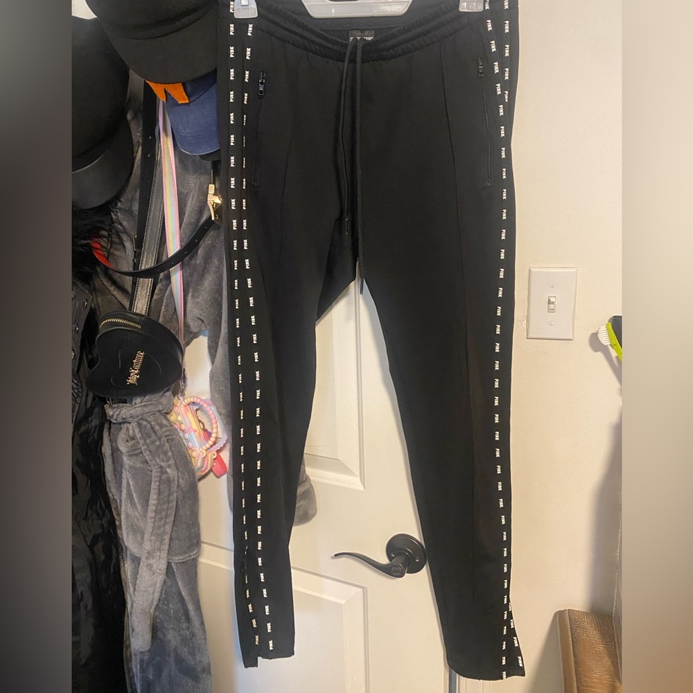 Women’s large black track leggings with zipper